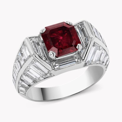 Octagonal Cut 1.90ct Burma Ruby and Diamond Ring In Platinum