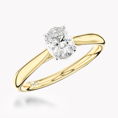 Oval Cut Diamond Solitaire Ring 0.90ct in 18ct Yellow Gold