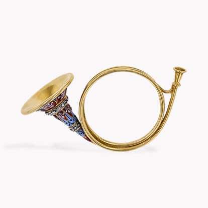 Late 19th-Century European Enamel & Diamond Hunting Horn Brooch