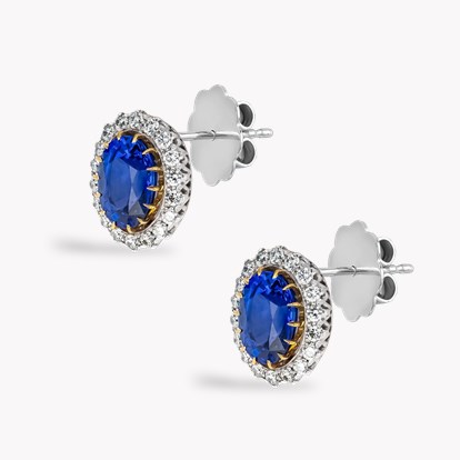 Oval Cut Sri Lankan Sapphire and Diamond Earrings