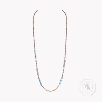 Rose Gold Turquoise and Diamond Long Necklace 2.47ct Long Necklace