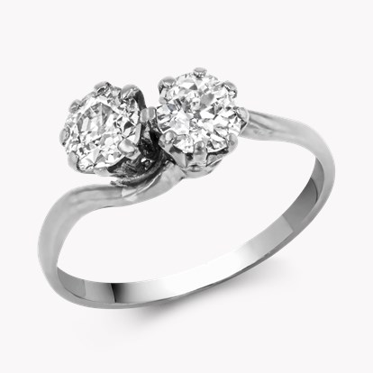 Edwardian 0.83ct Diamond Toi et Moi Two Stone Ring in 18ct White Gold and Platinum