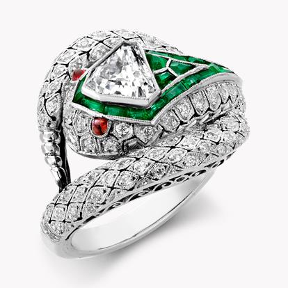 Edwardian Rattlesnake Ring Platinum, Diamond, Emerald and Ruby