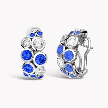 Bubbles Blue Sapphire and Diamond Half-Hoop Earrings 5.04ct in 18ct White Gold