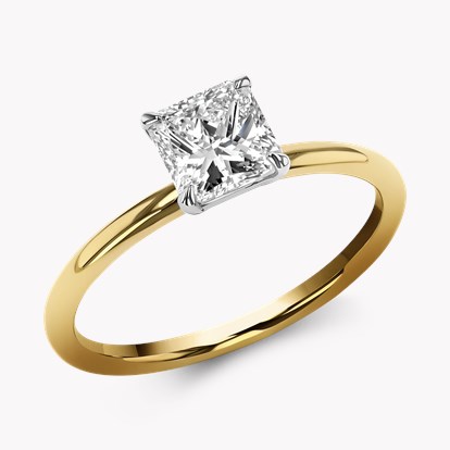 Radiant Cut Diamond Solitaire Ring 0.91ct in 18ct Yellow Gold & Platinum
