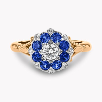 Brilliant Cut Sapphire and Diamond Cluster Ring