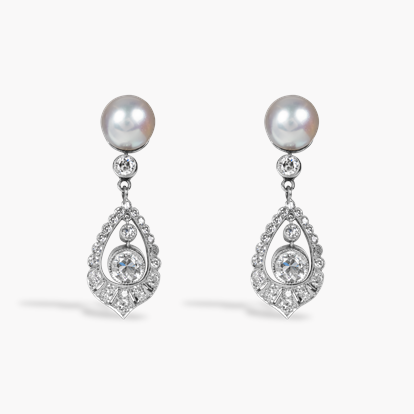 Edwardian Pearl and Old Cut Diamond Drop Earrings