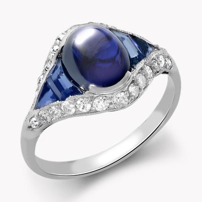 Art Deco Cabochon Sapphire Bombe Ring 2.60ct in White Gold