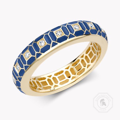 Revival Enamel and Diamond Ring 0.15ct in 18ct Yellow Gold
