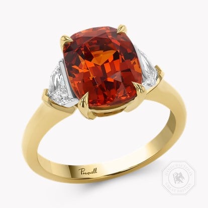 Oval Cut 6.08ct Namibian Spessartite Garnet and Diamond Ring in 18ct Yellow Gold and Platinum