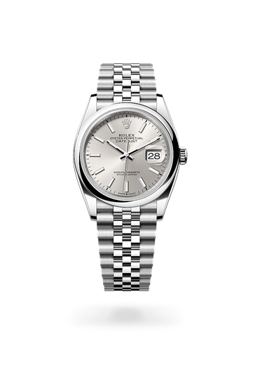 Datejust 36 * Oyster, 36 mm, Oystersteel with a Silver Domed bezel and Oyster, three-piece solid links bracelet