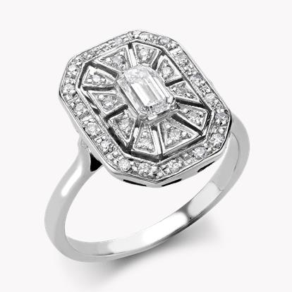 Art Deco Inspired Diamond Rectangular Octagonal Plaque Ring in 18ct White Gold
