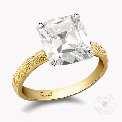 Antique Cushion Cut 2.81ct Golconda Diamond Ring in 18ct Yellow Gold & Platinum