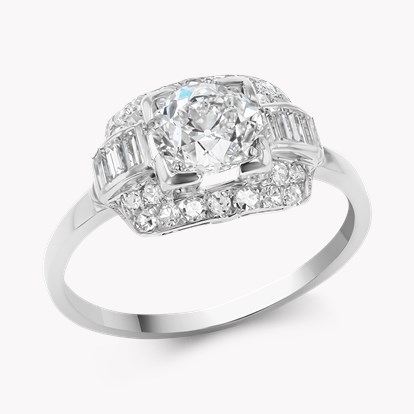 Art Deco Old Cut 0.90ct Diamond Cluster Ring in Platinum