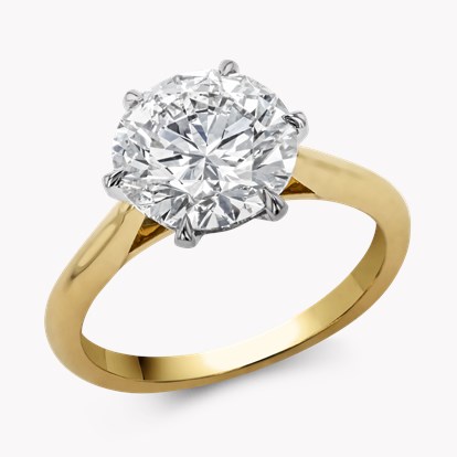 Round Brilliant Cut Diamond Solitaire Ring - 1.8mm Width 3.30cts in 18ct Yellow Gold and Platinum