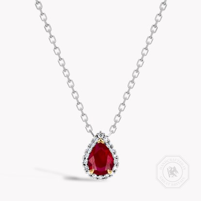 Pearshape 1.36ct Ruby and Diamond Cluster Pendant