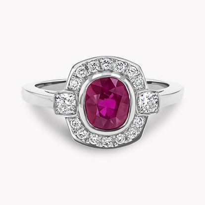 Cushion Cut 1.31ct Ruby and Diamond Cluster Ring