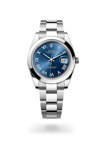 Datejust 41 * Oyster, 41 mm, Oystersteel with a Bright blue Smooth bezel and Oyster, three-piece solid links bracelet