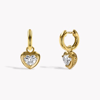 Skimming Stone Heart shape 1.53ct Diamond Drop Earrings in 18ct Yellow Gold