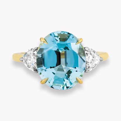 Venus Setting 4.17ct Lukusuzi Aquamarine and Diamond Three Stone Ring