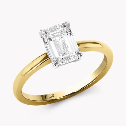Emerald Cut 1.51ct Diamond Solitaire Ring in 18ct Yellow Gold and Platinum