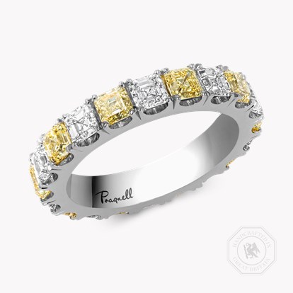 Yellow and White Asscher Cut Diamond Full Eternity Ring 4.64cts in Platinum