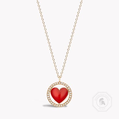 Lady Luck Red Enamel and Brilliant Cut Diamond Pendant in 18ct Yellow Gold
