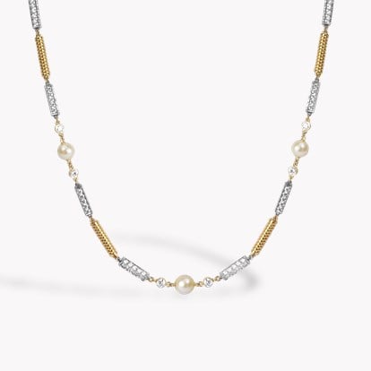 Diamond, Pearl, Platinum and Gold Links Necklace
