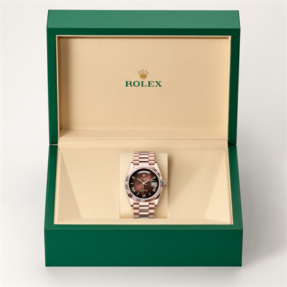 Day-Date 36, Oyster, 36 mm, Everose gold watch inside presentation box