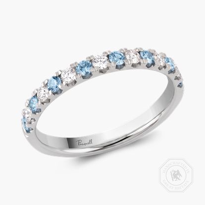 Brilliant Cut Aquamarine and Diamond Half Eternity Ring