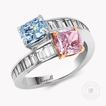 Masterpiece 2.65ct Pink and Blue Diamond Toi et Moi Ring in Platinum and 18ct Rose Gold