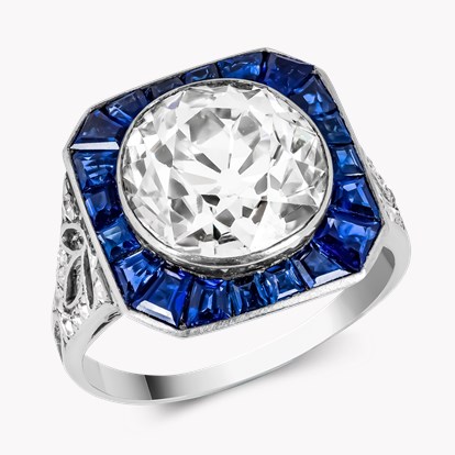Art Deco Old Cut 3.30ct Diamond and Sapphire Target Ring