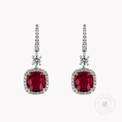Masterpiece 4.47ct Burmese Ruby and Diamond Drop Earrings in 18ct White and Yellow Gold