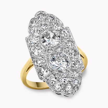 Art Deco Diamond Cluster Plaque Ring in 18ct Yellow Gold and Platinum