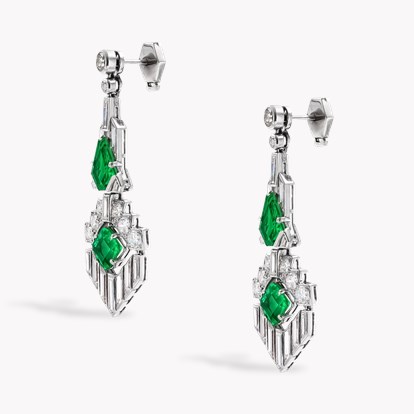 Art Deco 4.14ct Muzo Emerald and Diamond Chandelier Drop Earrings