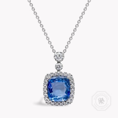 Antique Cushion Cut 5.06ct Sri Lanka Sapphire and Diamond Pendant