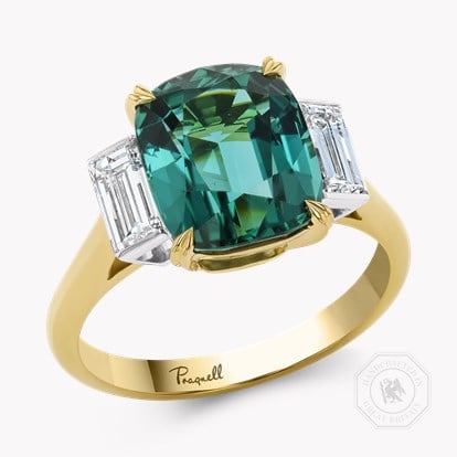 Cushion Cut 4.63ct Namibian Tourmaline and Diamond Ring in 18ct Yellow Gold
