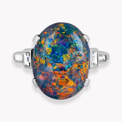 Cabochon Cut Black Opal and Diamond Ring