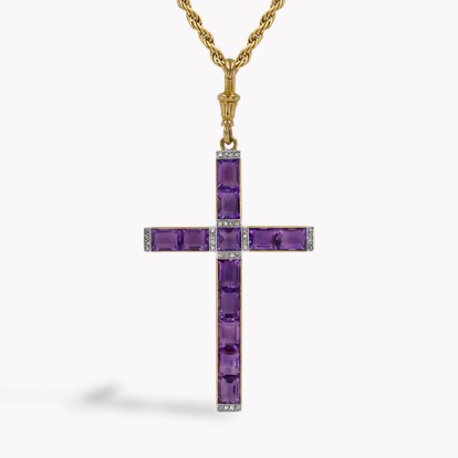 Victorian Octagonal Cut Amethyst Cross Pendant in 18ct Yellow Gold