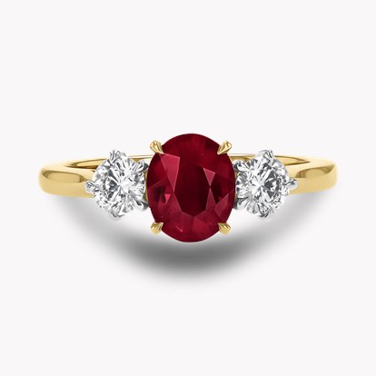 Oval Cut 1.28ct Ruby and Diamond Three Stone Ring