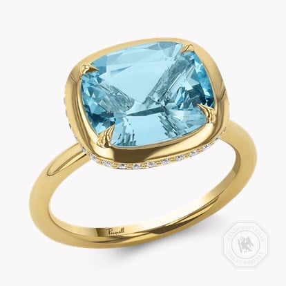 Skimming Stone 3.09ct Aquamarine and Diamond Solitaire Ring in 18ct Yellow Gold