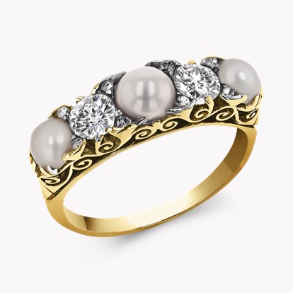 Victorian Pearl and Diamond Ring in 18ct Yellow Gold