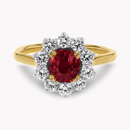 Cushion Cut 1.15ct Mozambique Ruby and Diamond Cluster Ring