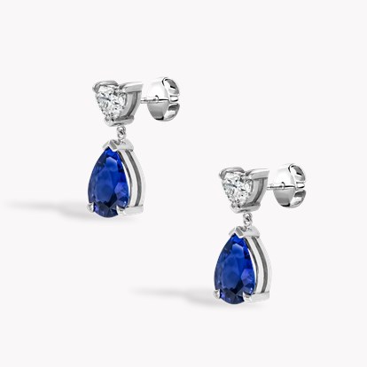 Pearshape 2.37ct Sapphire and Heart Diamond Drop Earrings