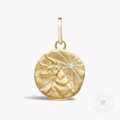 Taurus Pendant Charm - Brilliant Cut 0.08ct in 18ct Yellow Gold