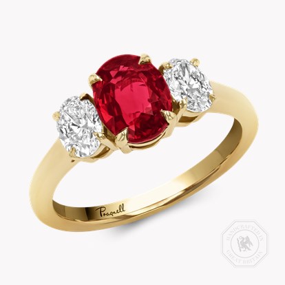 Mozambique 1.53ct Ruby and Diamond Three Stone Ring in 18ct Yellow Gold