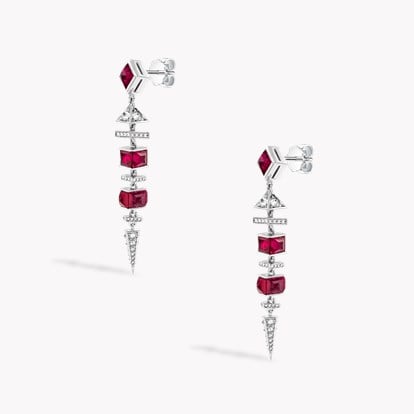 Carré Cut 7.85ct Ruby and Diamond Drop Earrings