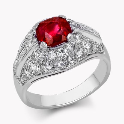 1960s Bvlgari 1.74ct Burmese Ruby Trombino Ring in Platinum