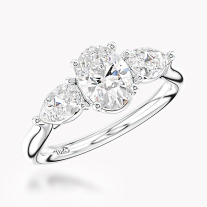 Classic 0.32ct Oval and Pearshape Diamond Three Stone Ring in Platinum