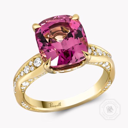 Cushion Cut 6.86ct Kitulo Garnet and Diamond Ring